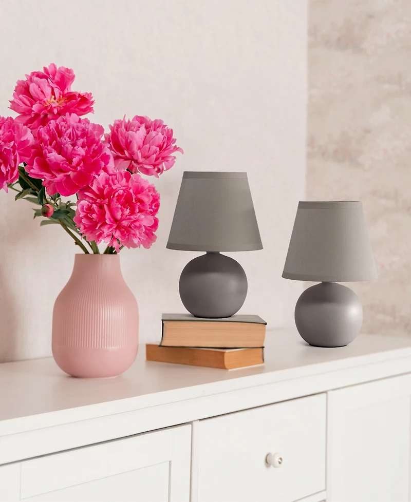 Creekwood Home Nauru 8.66" Traditional Petite Ceramic Orb Bedside Table Desk Lamp Two Pack Set, Tapered Drum Fabric Shade