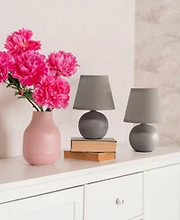 Creekwood Home Nauru 8.66" Traditional Petite Ceramic Orb Bedside Table Desk Lamp Two Pack Set, Tapered Drum Fabric Shade