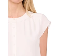 CeCe Women's Scalloped Cap Sleeve Blouse