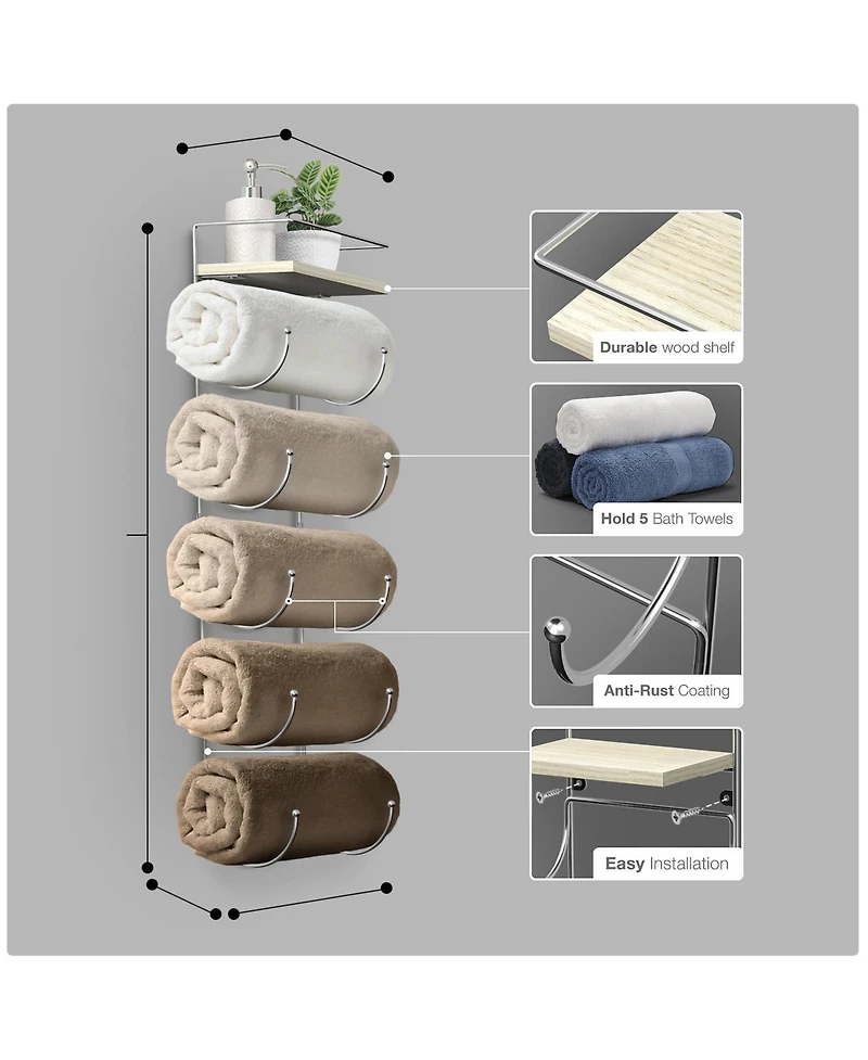 Sorbus Wall Mounted Towel Rack With Shelf - White