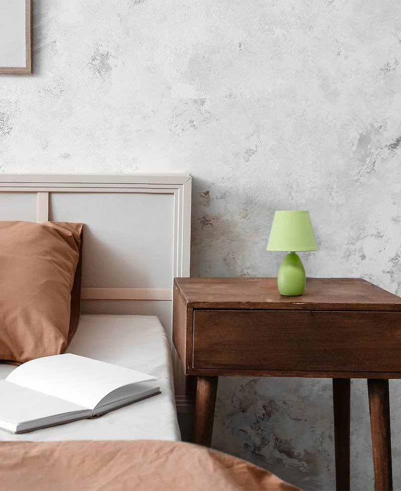Creekwood Home Nauru 9.45" Traditional Petite Ceramic Oblong Bedside Table Desk Lamp with Tapered Drum Fabric Shade