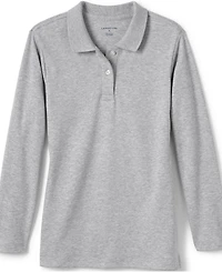 Lands' End Girls School Uniform Long Sleeve Feminine Fit Interlock Polo Shirt