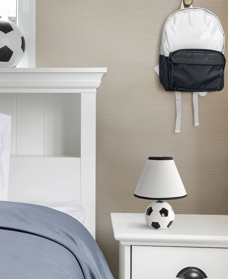Simple Designs SportsLite 11.5" Tall Athletic Sports Soccer Ball Base Ceramic Bedside Table Desk Lamp with White Empire Fabric Shade