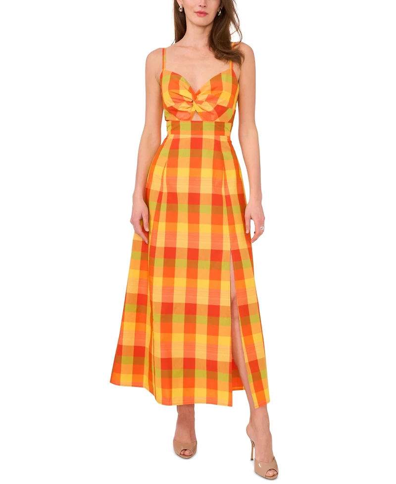 1.state Women's Plaid Twist-Front Maxi Dress