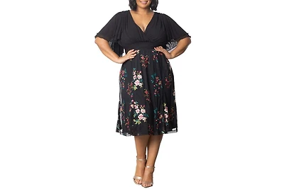 Kiyonna Plus Lillian Embroidered Mesh Midi Cocktail Dress