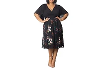 Kiyonna Plus Lillian Embroidered Mesh Midi Cocktail Dress