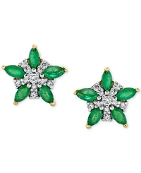 Emerald (1 ct. t.w.) & Diamond (1/5 ct. t.w.) Flower Stud Earrings in 14k Gold
