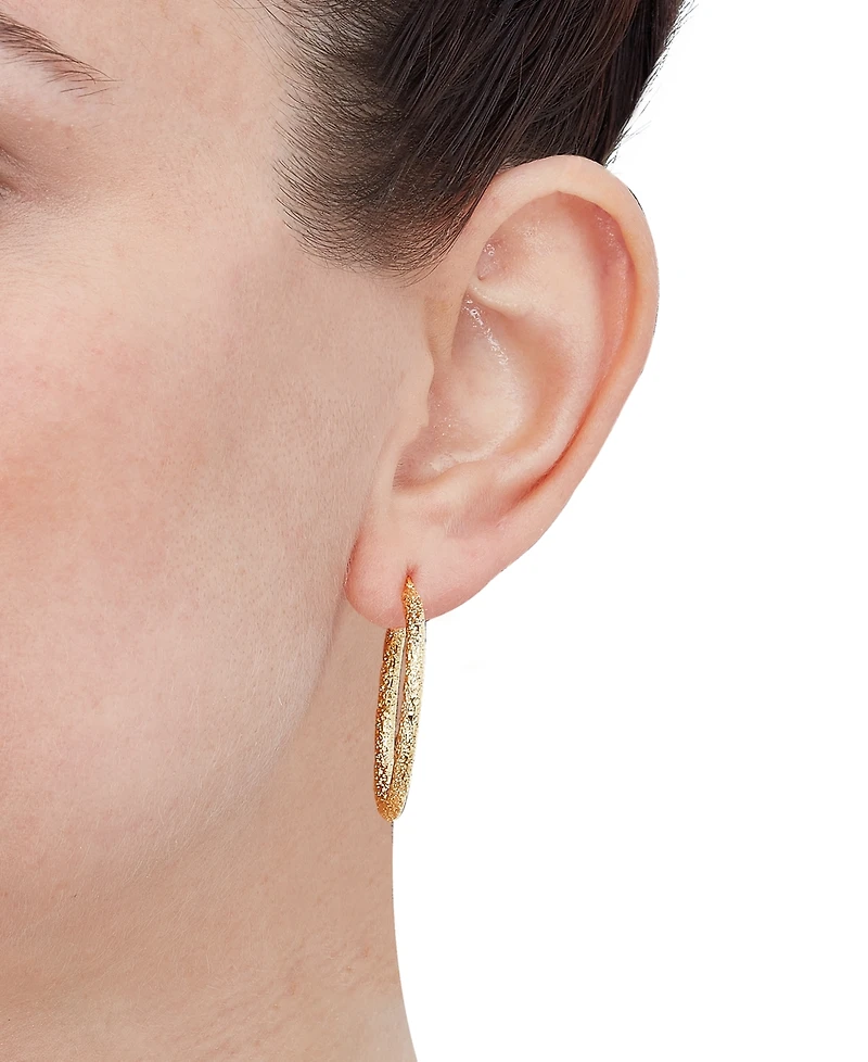 Italian Gold Textured Tube Medium Hoop Earrings in 10k Gold, 1-1/8"