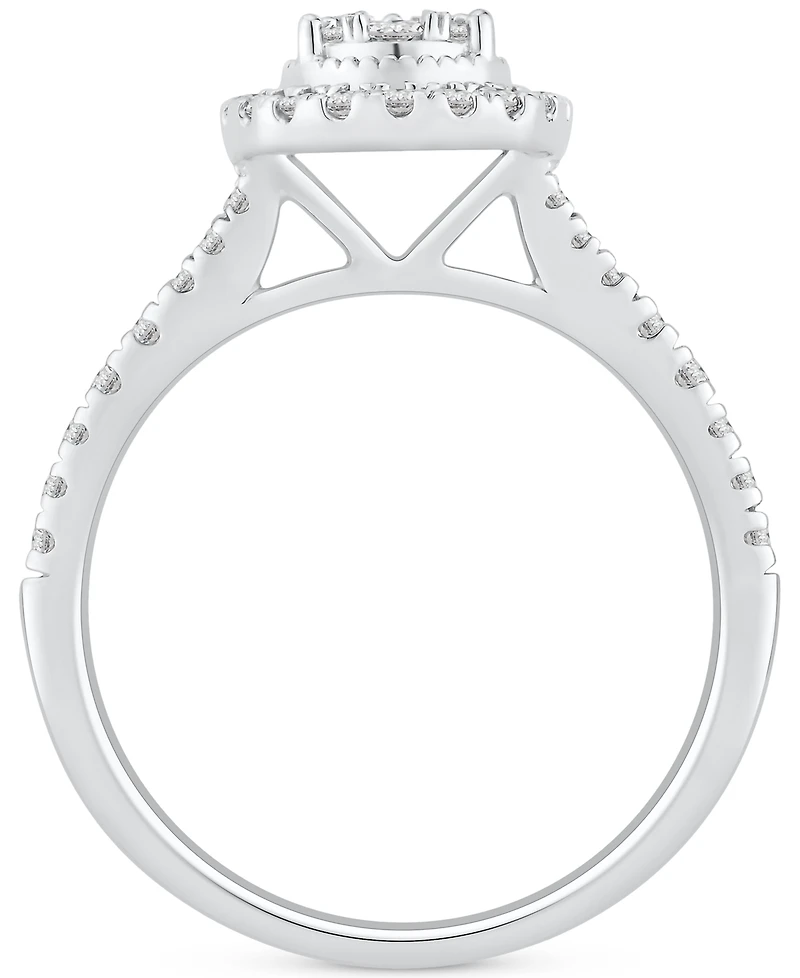Diamond Halo Pear Shaped Cluster Engagement Ring (1/2 ct. t.w.) in 14k White Gold