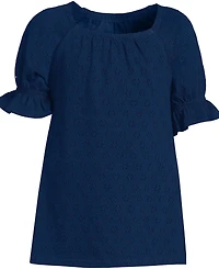 Lands' End Girls Short Sleeve Eyelet Ruffle Top