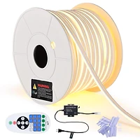 DELight 150FT Led Neon Rope Lights Warm White with Remote Control,IP65 Ac 110V Waterproof Dimmable Cuttable SMD3535 Led Lights Del-D150W