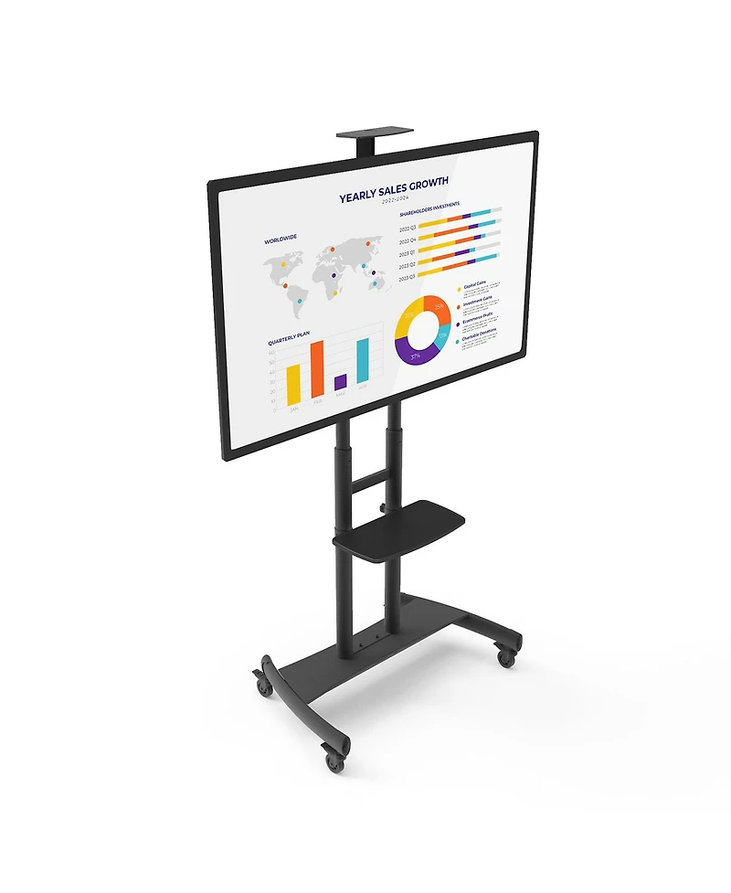 Kanto MTM86PL Height-Adjustable Rolling Tv Stand for 55" - 86" TVs with Device Tray and Webcam Shelf