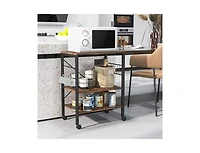 3-Tier Kitchen Baker's Rack with Microwave Shelf, Storage Hooks, and Utility Cart