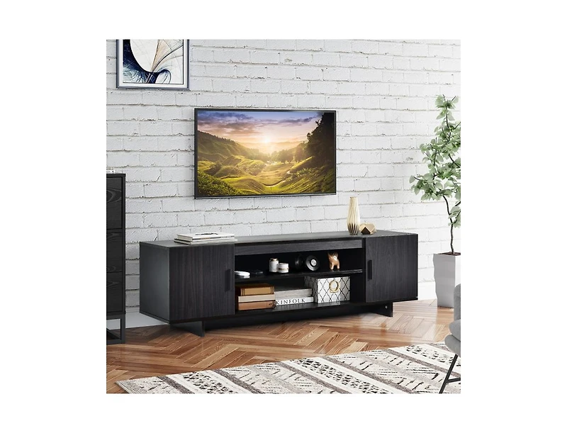Slickblue Modern Wood Universal Tv Stand for Tv up to 65 Inch with 2 Storage Cabinets