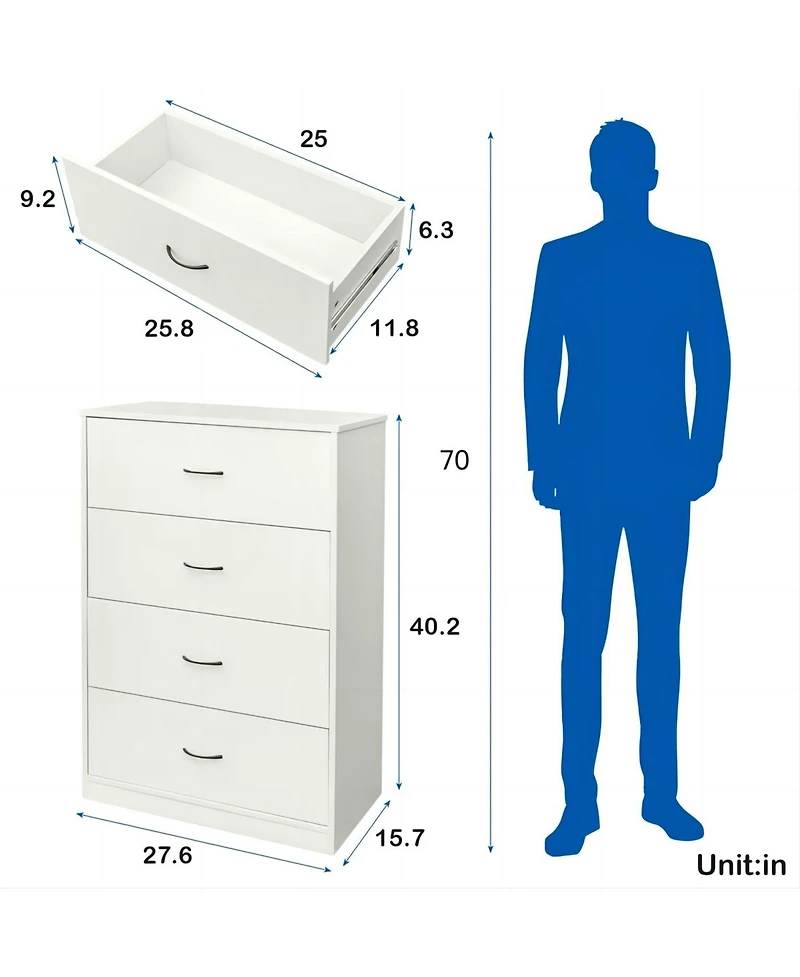 Sugift 4 Drawers Dresser Wood Dresser Chest 40.2" H x 27.6" W x 15.7" D - Melbourne Gray
