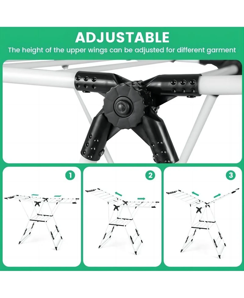 Folding Clothes Drying Rack Adjustable Height