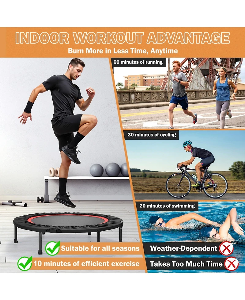 40" Fitness Trampoline with Adjustable Handle and Resistance Bands