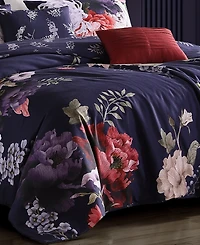Bebejan Deep Purple Garden Bedding 200 Thread Count 100% Cotton Sateen 5 Piece Queen Size Reversible Comforter Set