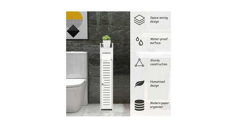 Slickblue Small Bathroom Storage Corner Floor Cabinet-White