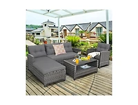 Slickblue 4 Pieces Patio Rattan Furniture Set with Cushion and Table Shelf