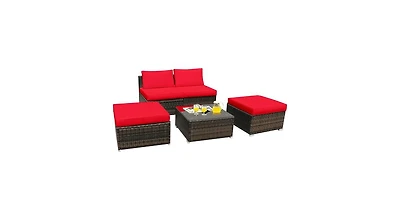 Slickblue 4 Pieces Patio Rattan Furniture Set with Tempered Glass Coffee Table