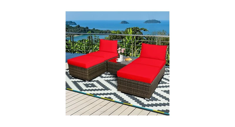 Slickblue 4 Pieces Patio Rattan Furniture Set with Tempered Glass Coffee Table