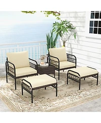 Slickblue 5 Piece Patio Conversation Set with Ottomans and Coffee Table
