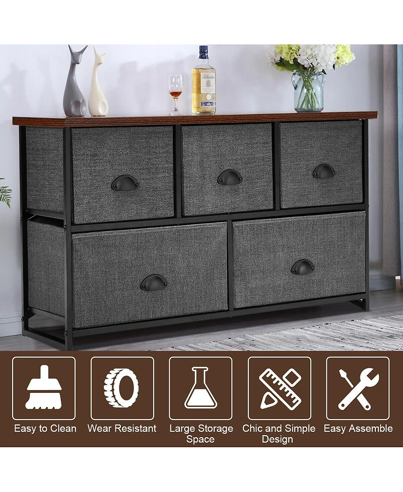 Slickblue Dresser Storage Tower with 5 Foldable Cloth Storage Cubes