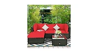 Slickblue 5 Pieces Outdoor Patio Rattan Furniture Set With Cushions-Red