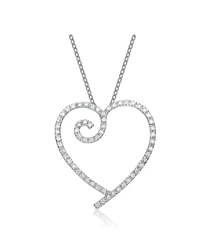 Genevive Sterling Silver White Gold Plated Cubic Zirconia Heart With Swirl Pendant