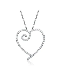 Genevive Sterling Silver White Gold Plated Cubic Zirconia Heart With Swirl Pendant