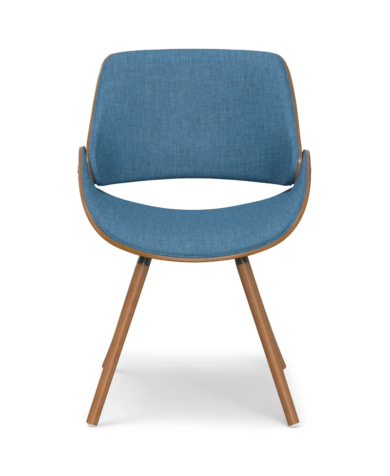 Simpli Home Malden Bentwood Dining Chair with Wood Back in Blue Linen Look Woven Fabric