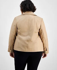 Cole Haan Plus Leather Zip-Front Collared Coat