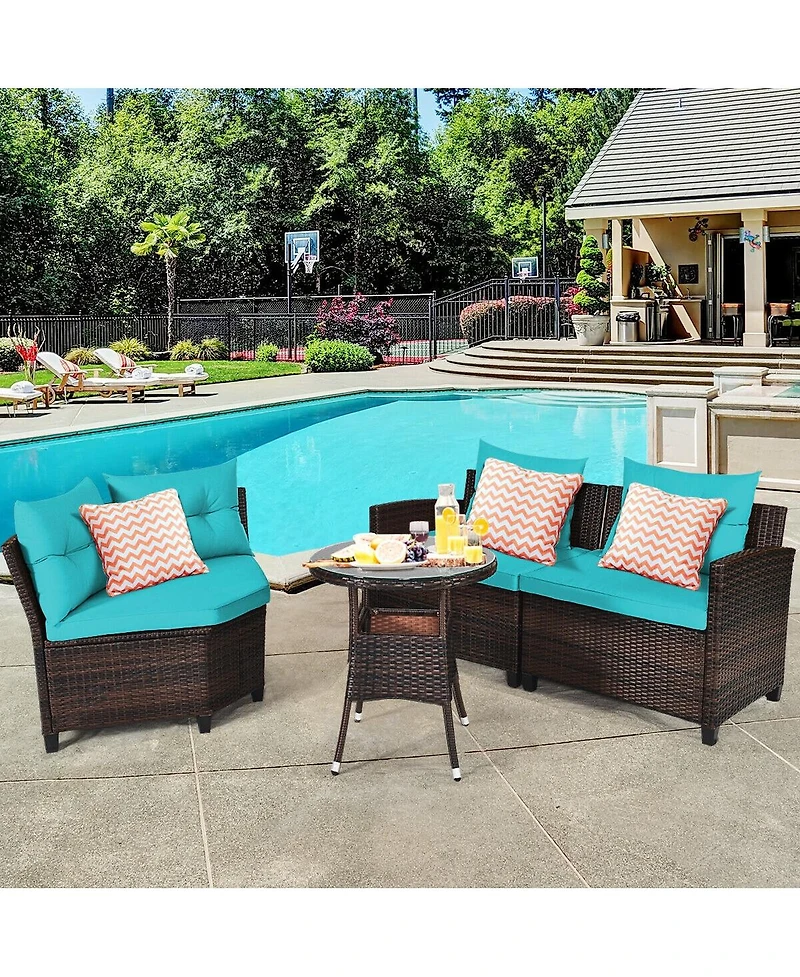 Slickblue 4 Pieces Outdoor Cushioned Rattan Furniture Set