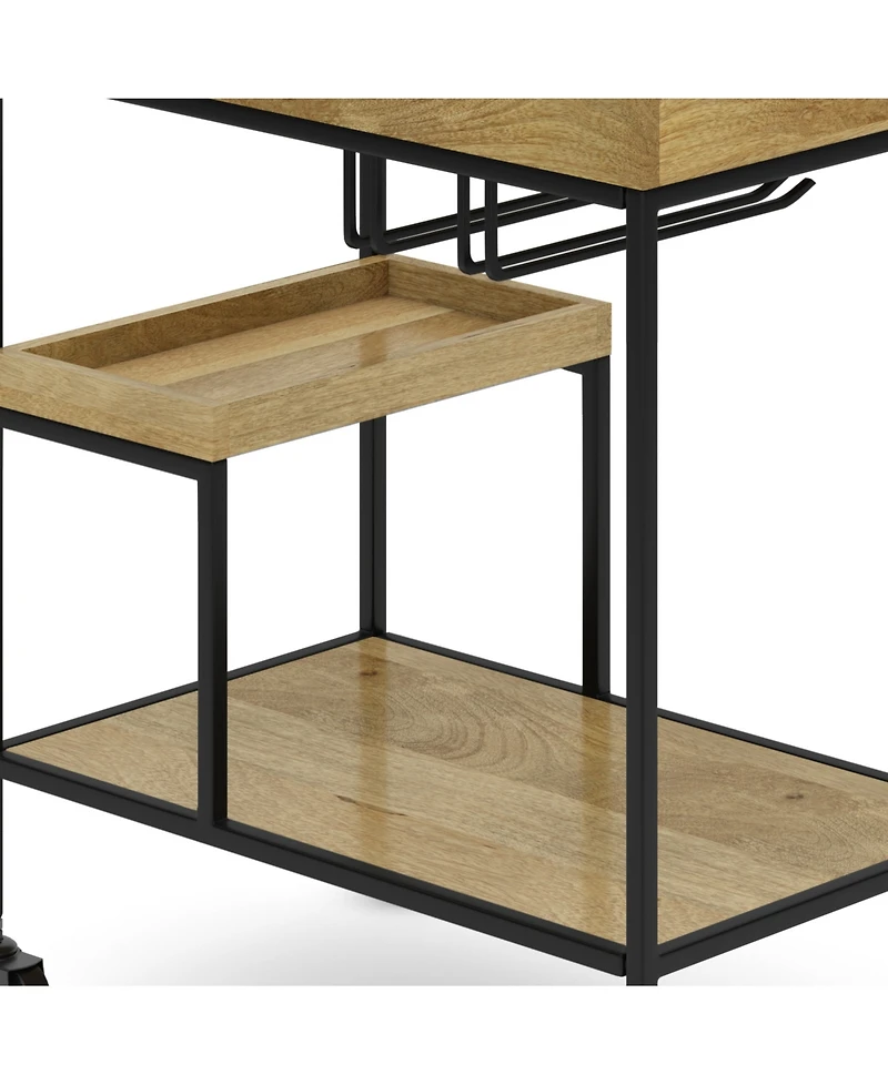 Simpli Home Barnes Solid Mango Wood 29 inch Bar Cart in Natural