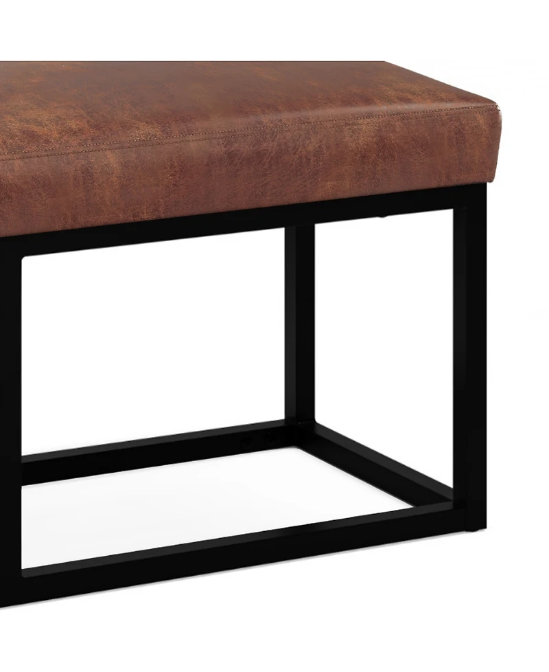 Simpli Home Reynolds Ottoman Bench in Distressed Saddle Brown Pu Leather