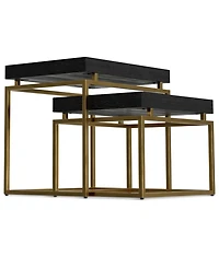 Simpli Home Macy Solid Mango Wood 2 Pc Nesting Table in Black, Gold