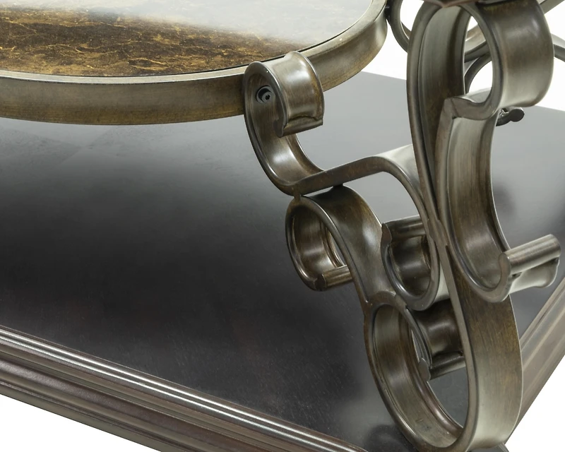 Cocktail Table, Glass table top, Mdf W/marble paper middle shelf, powder coat finish metal legs. (52"Lx32"Wx20"H)