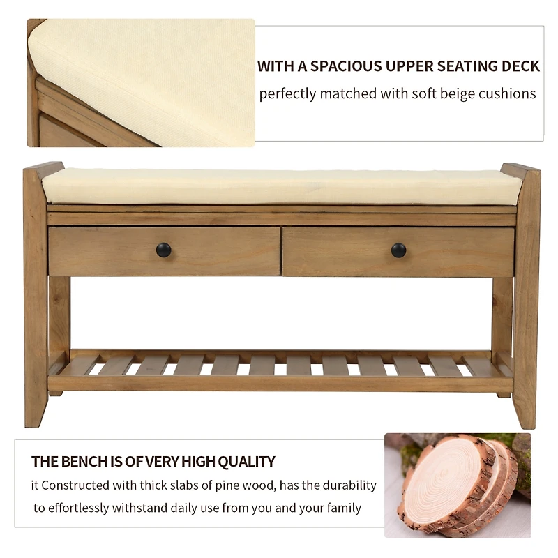 Streamdale Multipurpose Entryway Bench with Cushioned Seat and Drawers
