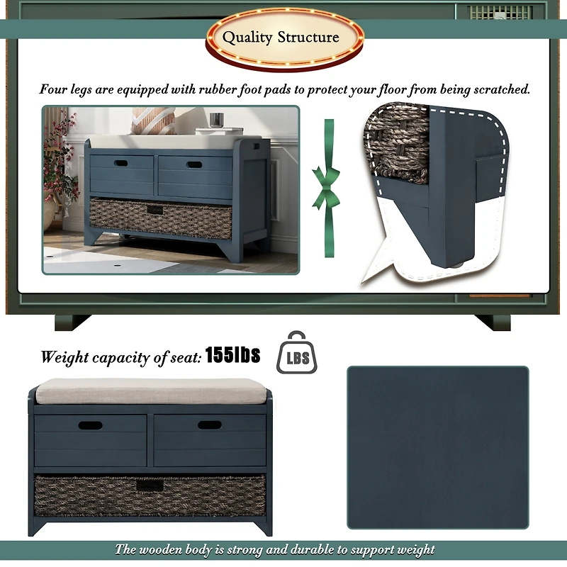 Streamdale Versatile Storage Bench with Basket & Drawers