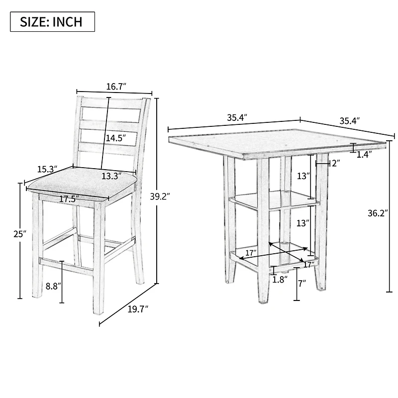 Streamdale Furniture 5-Piece Wooden Counter Height Dining Set With Padded Chairs And Storage Shelving