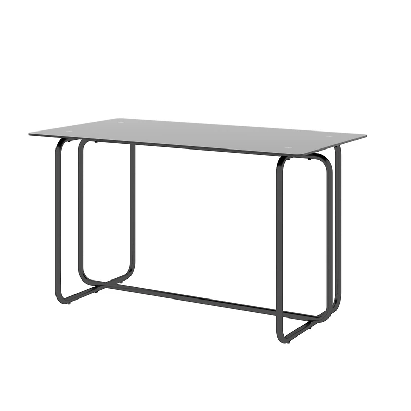 1-Piece Rectangle Dining Table With Metal Frame, Tempered Glass Dining Table For Kitchen Room, Black