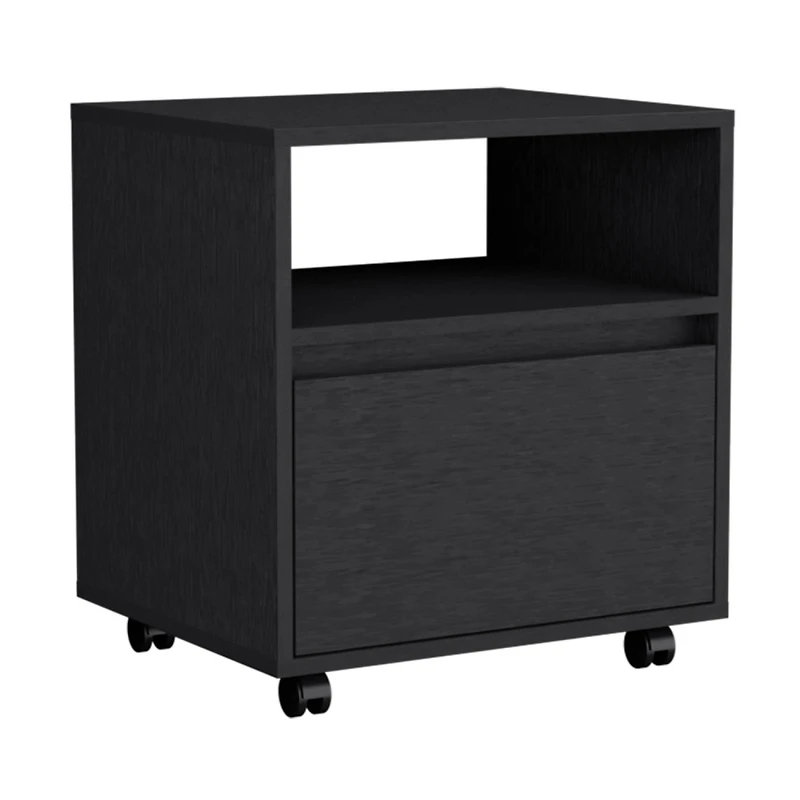 Simplie Fun Austin Nightstand, Casters, Single Drawer-Black