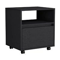 Simplie Fun Austin Nightstand, Casters, Single Drawer-Black