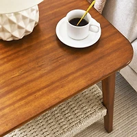 Simplie Fun Boho Mid-Century Woven Side Table with Storage