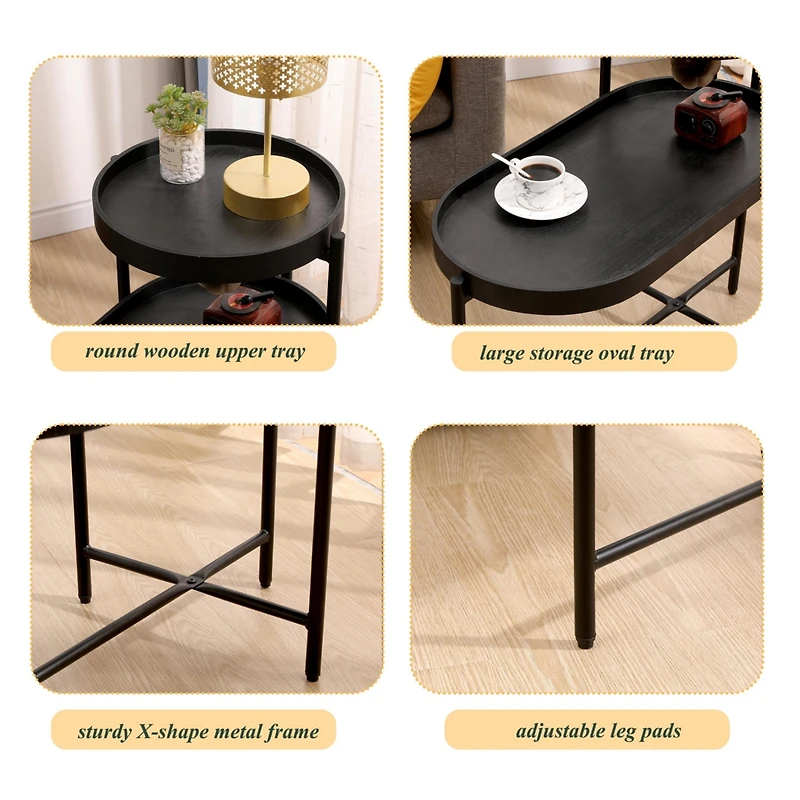Streamdale Elegant 2-Tier Black Side Table with Storage