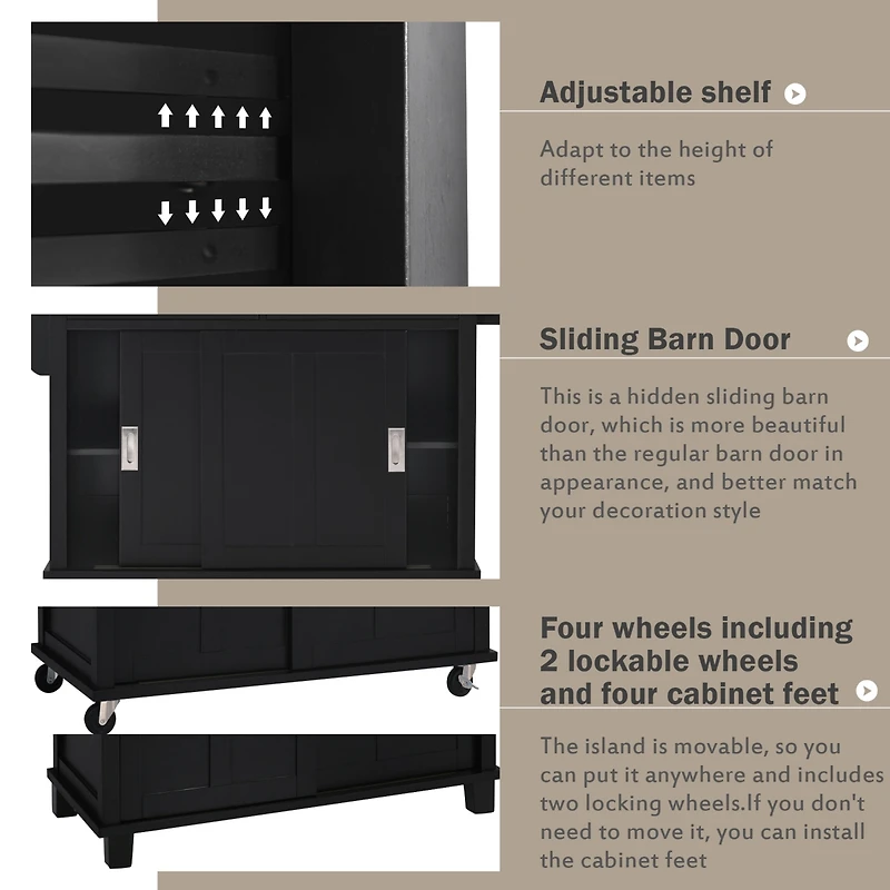 Streamdale Rolling Kitchen Cart with Drop-Leaf Countertop & Barn Door