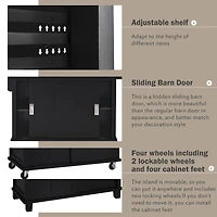 Streamdale Rolling Kitchen Cart with Drop-Leaf Countertop & Barn Door
