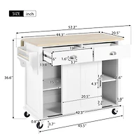 Streamdale White Kitchen Cart with Drop-Leaf Countertop
