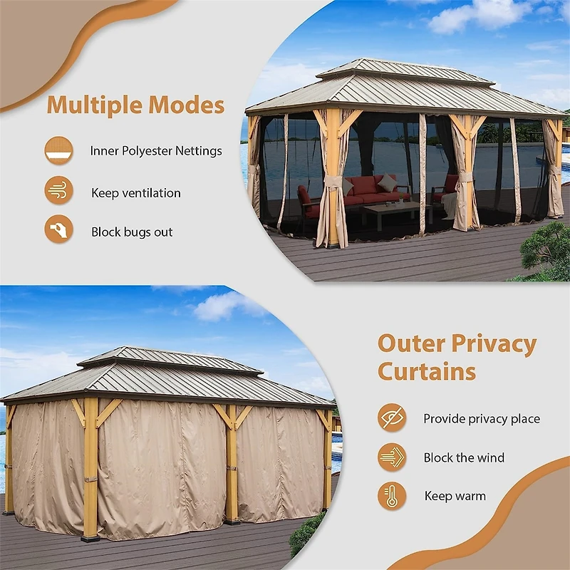 Streamdale Cedar and Steel Hardtop Gazebo with Curtains
